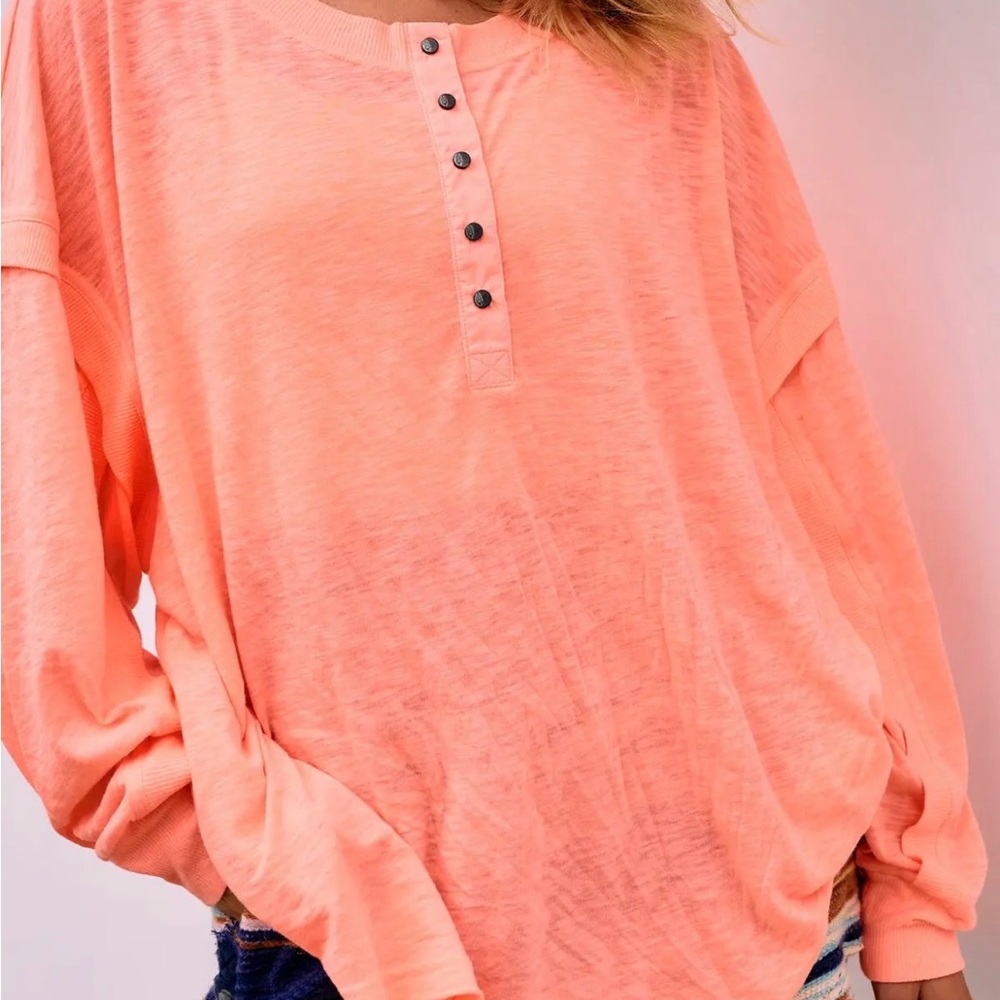 FP Movement by Free People One Up Long Sleeve Top Papaya Punch Coral M